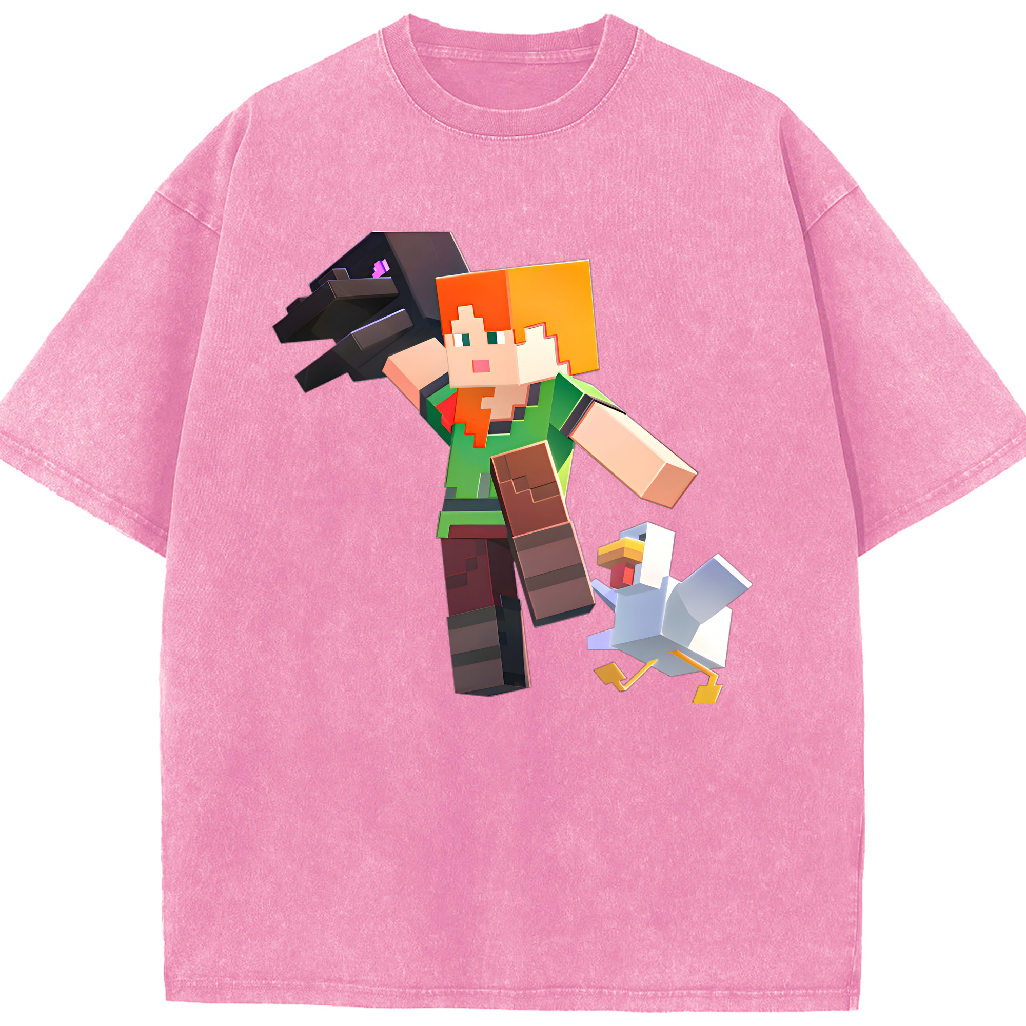 （画像用） マインクラフト ブロックの世界 Minecraft MC Block world 綿100% ヴィンテージ風 半袖Tシャツ（フロントプリント）